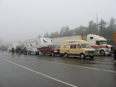 Truck and fifth wheel waiting for BC Ferries