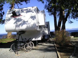 RV parked on the ocean